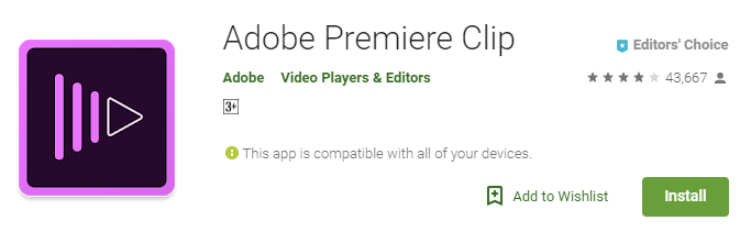 edit video menggunakan adobe premiere clip (sumber gambar  Google Play Store)